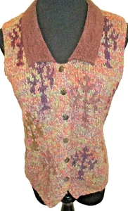 Sigrid Olsen Brown/Plum Floral Wool-Blend Knit Sweater Vest Size S Women's EUC - Picture 1 of 3