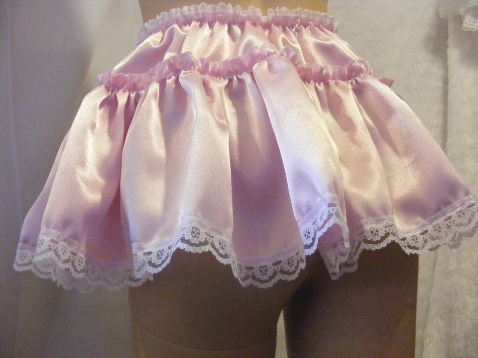 SISSY ADULT BABY SEXY FANCY DRESS PINK SATIN MICRO MINI FRILLY SKIRT 11"LONG - Image 1 of 1