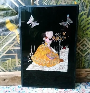 Antique Vintage Reverse Foil Silhouette Portrait Painting On Glass Art Deco 1920 - Picture 1 of 12