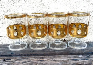 4 HOLLYWOOD REGENCY GOLD ENCRUSTED GLASS CORDIAL SCHNAPPS LIQUOR STEMWARE CUPS - Picture 1 of 15