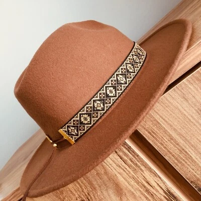 Brown Tan Gold color Women's or Men Cowboy Hat Band, Handmade Western hat bands - Image 1 of 4