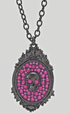 Skull Necklace Men Women Bling Red Rhinestones Skeleton Pendant Rock Rebel New - Image 1 of 4