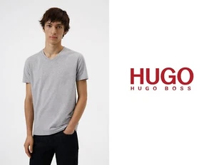New HUGO BOSS mens grey v neck cotton jeans suit stretch designer t-shirt XL - Picture 1 of 15