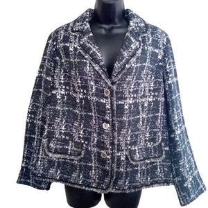 Chico's Jacket Women (2) Med Blazer Black/White Sparkle Business Casual 3 Button - Picture 1 of 10