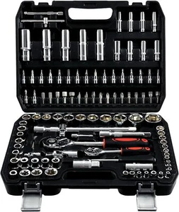 Mechanics Tools Kit and Socket Set, 108-Piece Wrench Black, Chrome - Picture 1 of 6
