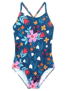 Girls Racing Swimsuit Green Floral One Piece UPF 50+ Sun Protection Swimwear - Picture 1 of 5