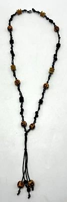 Collar Lariat Vintage Cuentas Madera Gota Y Negro Anudado Boho Único Amsterdam Foto 1 de 4