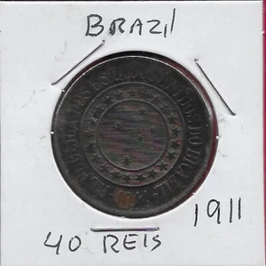 BRAZIL 40 REIS 1911 THE SOUTHERN CROSS STARS AT CENTER SURROUNDED BY CIRCLE OF S - Picture 1 of 2