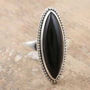 Anillo De Plata Esterlina 925 Hecho A Mano De Ónix Negro Todas Las Tallas BO-62 - Imagen 1 de 5