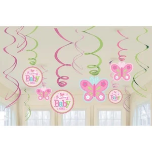 Welcome Little One Girl Butterfly Baby Shower Party Hanging Swirl Decorations - Picture 1 of 1