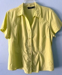 Blusa Camisa Abotonada Amarilla LEMON GRASS Mujer ~ Talla XL ~ Lentejuelas Mezcla Algodón - Imagen 1 de 8