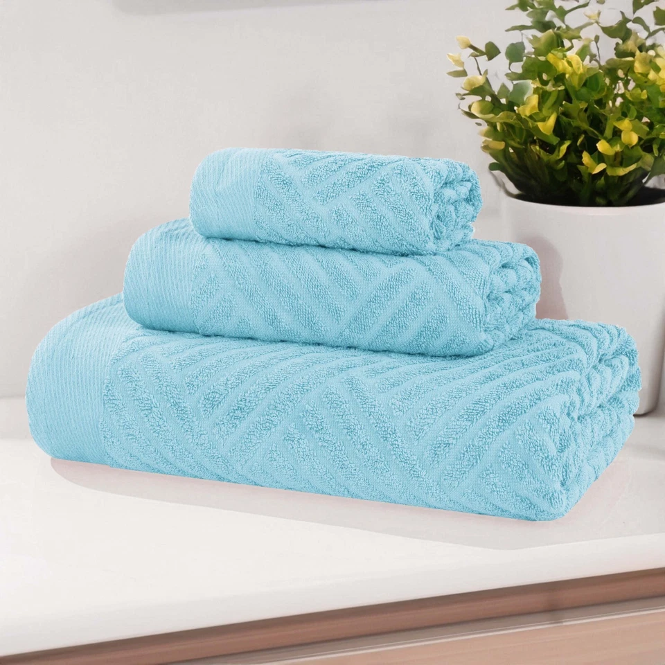 Basket Weave Egyptian Cotton Jacquard Bath Hand Face 3 Piece Assorted Towel Set - Image 1 of 1