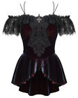 Devil Fashion Womens Gothic Lace Applique Off Shoulder Top Black Red Velvet