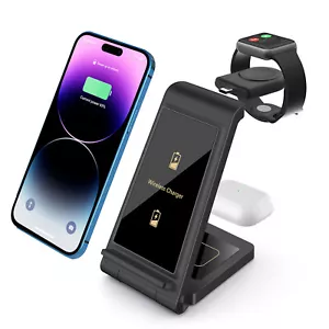 Foldable Wireless Charger 3in1 Charging Station For Apple Watch S10 iPhone 16 15 - Picture 1 of 24