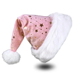 Pink Sequins Santa Hat, Gold Star Plush Holiday Hats for Women, Comfortable V... - Picture 1 of 8