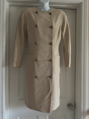 VESTIDO ABRIGO BLAZER DE LANA BEIGE TOSTADO DOBLE BOTONADURA LINDA ALLARD ELLEN TRACY DE COLECCIÓN Foto 1 de 4