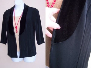 Chico's Travelers Black Velvet Lapel Jacket 2 M L XMAS HOLIDAY Cardigan Topper - Picture 1 of 14