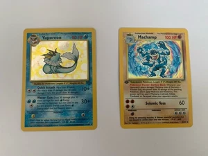 Machamp and Vaporeon Shiny Holo Rare First 1st Edition Pokemon Cards - Picture 1 of 2
