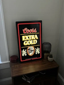 COORS EXTRA GOLD Bier Vintage 1980er Kunststoff beleuchtet Bar Schild 25" x 15" x 4 - Bild 1 von 6