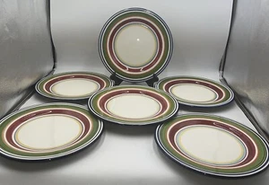 Pottery Barn Espadrille Stripe Set Of 6 Dinner Plates 12 1/2" - Picture 1 of 5