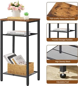 3 Tier End Table Telephone Narrow Side Table with Storage Nightstand Metal Frame - Picture 1 of 9