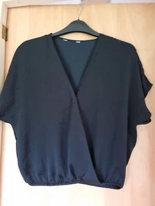 Ladies Black Drop Shoulder Cross Front Blouse Size L - Picture 1 of 5