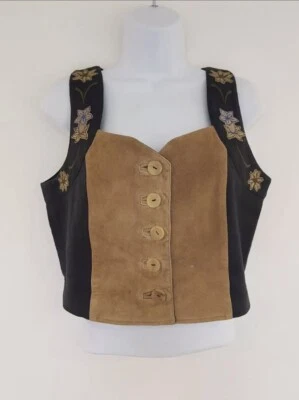 Chaleco retro vintage Top Oktoberfest talla 10 negro marrón corsé folclórico alemán Foto 1 de 4
