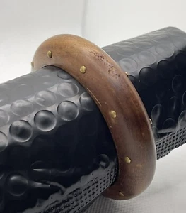 Vintage Wood Wooden Bangle Bracelet Small Wrist Gold metal texture dots - Picture 1 of 12