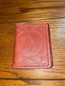 Men's Bifold Genuine Leather Wallet Hand Tooled Embossed & Sewn Horses - Brown - Picture 1 of 7