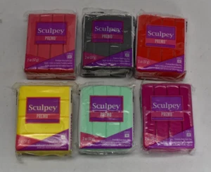 Sculpey Premo 2 oz Premium Oven Bake Clay Lot of 6 Variety Color Yellow Pink Red - Picture 1 of 11