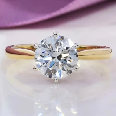 3 Ct Round White Moissanite Solitaire Engagement Ring In 14k Yellow Gold Plated - Image 1 of 4