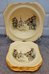 Vintage L & Sons Ltd Hanley Square Yellow Dessert Bowl Set Of 6 The Market Cross - Picture 1 of 7