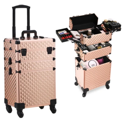 LIFELOOK Large Makeup Trolley Case on Wheels Beauty Vanity Case Box Hairdressing Trolley