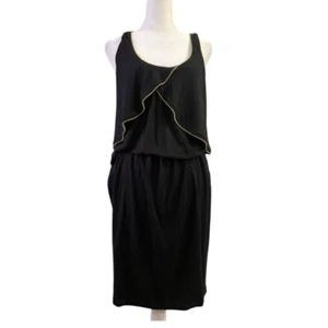 Akiko Unique Elegant Gold Detail trim Black Sleeveless Dress Large - Picture 1 of 10