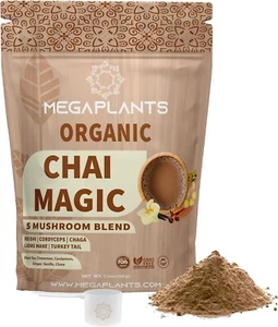 MEGAPLANTS Chai Magic 50 Servings | Superfood 5 Mushroom Powder Blend for Foc... - Picture 1 of 6