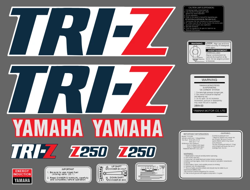 Yamaha TRI-Z 250 1985 BLANCO calcomanía completa + kit de calcomanías gráficas de advertencia Foto 1 de 1