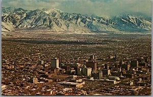 Postcard Salt Lake City Utah Aerial View Looking East to Wasatch Mountain Range - Picture 1 of 2
