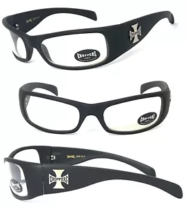CHOPPERS Biker Men UV400 Sunglasses - Matte Black/ Clear Lens - C11 - Picture 1 of 3