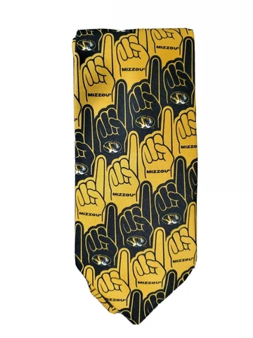 #1 Finger Mizzou University of Missouri Tigers 60" Tie Black Gold Hand Necktie Cover
