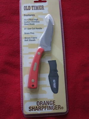 Cuchillo de dedo afilado naranja Old Timer hoja de 3" con funda gran cuchillo de caza Foto 1 de 4