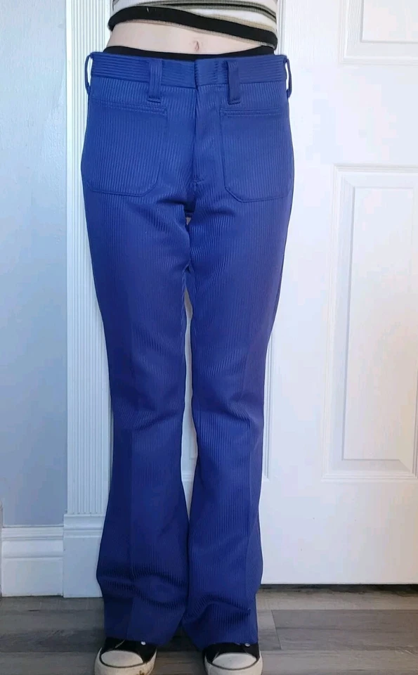 Calça Vintage Lee Fastbacks Flare Calças Bellbottom Azul Quadrado Bolsos Frontais  - Imagem 1 de 4