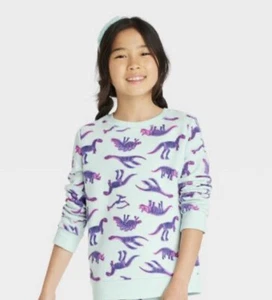 Girls sz 14/16 xl cat & jack purple blue dinosaur sweatshirt Birthday Party - Picture 1 of 3