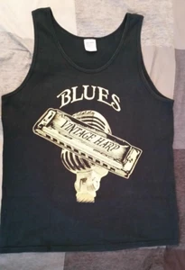 Blues "Vintage Harp" Tank Top T-Shirt Black - Picture 1 of 3