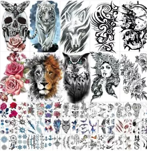 82 Sheets Black Large Size Temporary Tattoos Stickers for Women Men and Girl NEW - Picture 1 of 4