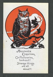 Ca 1910 Post Card Classic Halloween Greeting Card W/2 Witches Black Owl & Moon-- - Picture 1 of 1