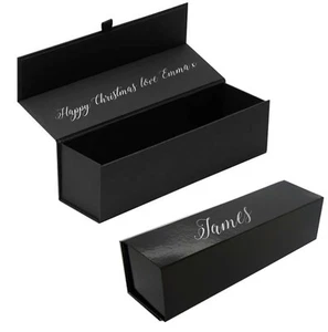 Personalised black wine bottle box silver foil name christmas birthday gift - Picture 1 of 1