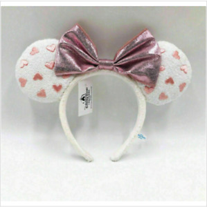 Disney Parks 2021 Minnie Ears White Heart Sequin Pink Bow Shanghai Headband