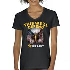 This We'll Defend Women's V-Neck T-shirt US Army American Flag Eagle Vet Tee