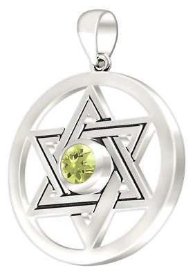 New Women Sterling Silver Jewish Star of David Peridot August Birthstone Pendant - Image 1 of 4