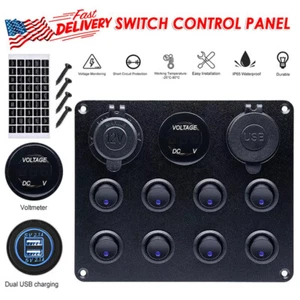 Car 8 Gang 12V Switch Panel LED Rocker USB ON-OFF Toggle For Boat Marine Caravan - Picture 1 of 8